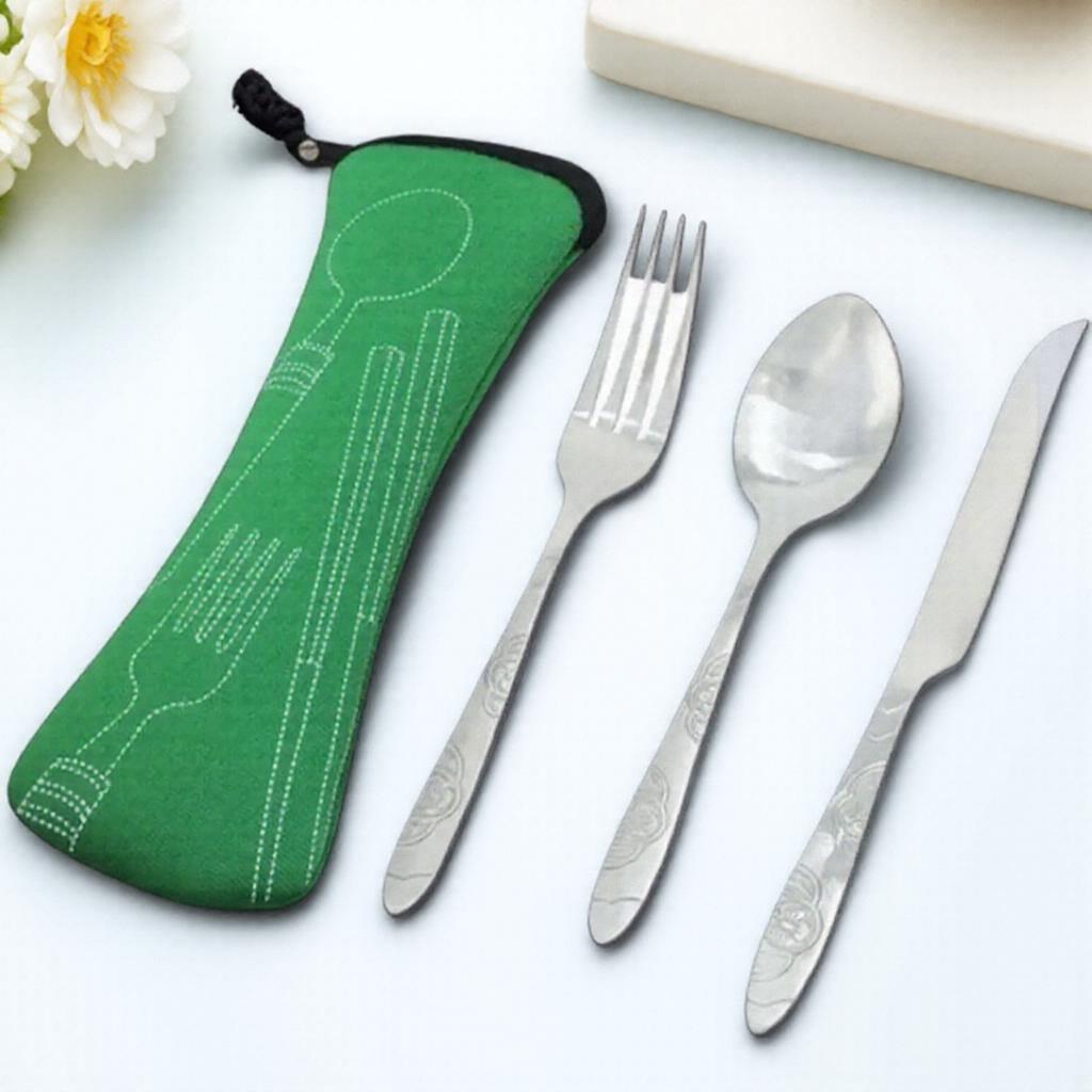 Portable Stainless Steel Cutlery Set Knife Fork Spoon for Camping Travel Dining with Carrying Bag Outdoors