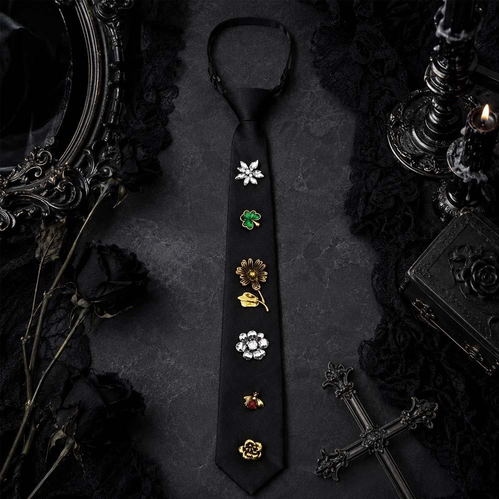 Gothic Punk Ladies Tie With Clover Decor For Cosplay And Photoshoots