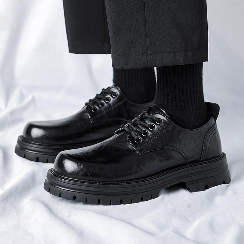 Leather shoes men's new winter British business leisure Martin leather platform heightening big head derby shoes