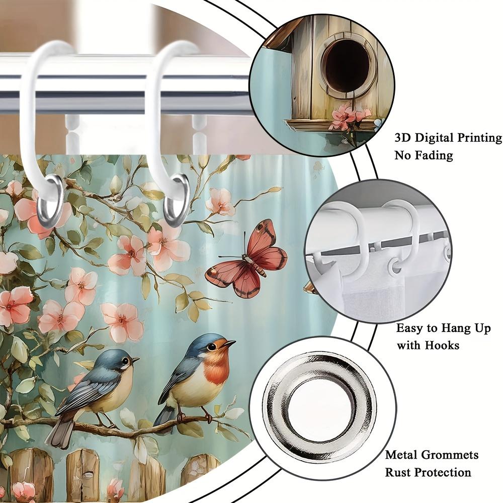 Charmante Gartenszene Duschvorhang - Vögel, Blumen & Vogelhaus; Wasserdichte Heimdekoration Bringt Die Schönheit Der Natur In Ihr Badezimmer.