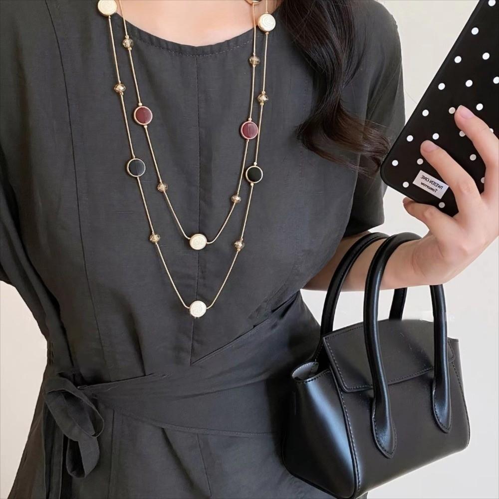 Glass Bead Pendant Necklace Metal Sweater Necklace Trendy Beads Neck Chain Party Dress Accessories