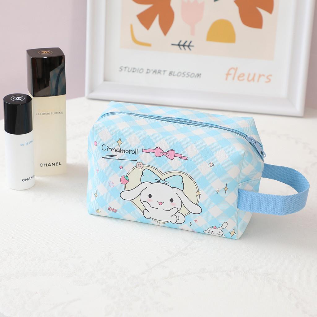 Melody Grid Party Cartoon Leather Waterproof Makeup Storage Bag With Handle
