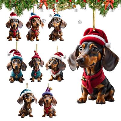 Christmas Acrylic Dog Pendant 2D Acrylic Christmas Dog Ornaments Festival Dachshund Set For Car Backpacks Doors