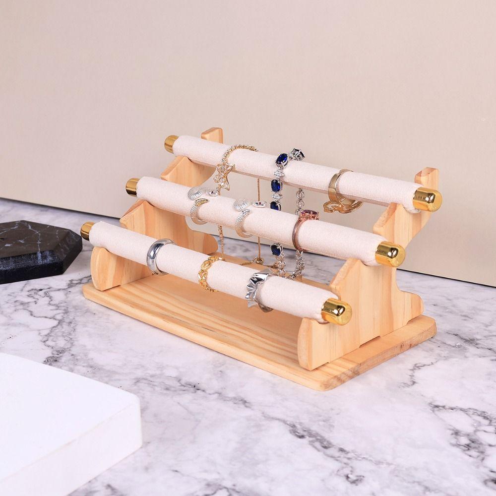 Necklace Bracelet Jewelry Organizer 3-Tier Ring Display Rack Wooden Ring Holder Retail Display