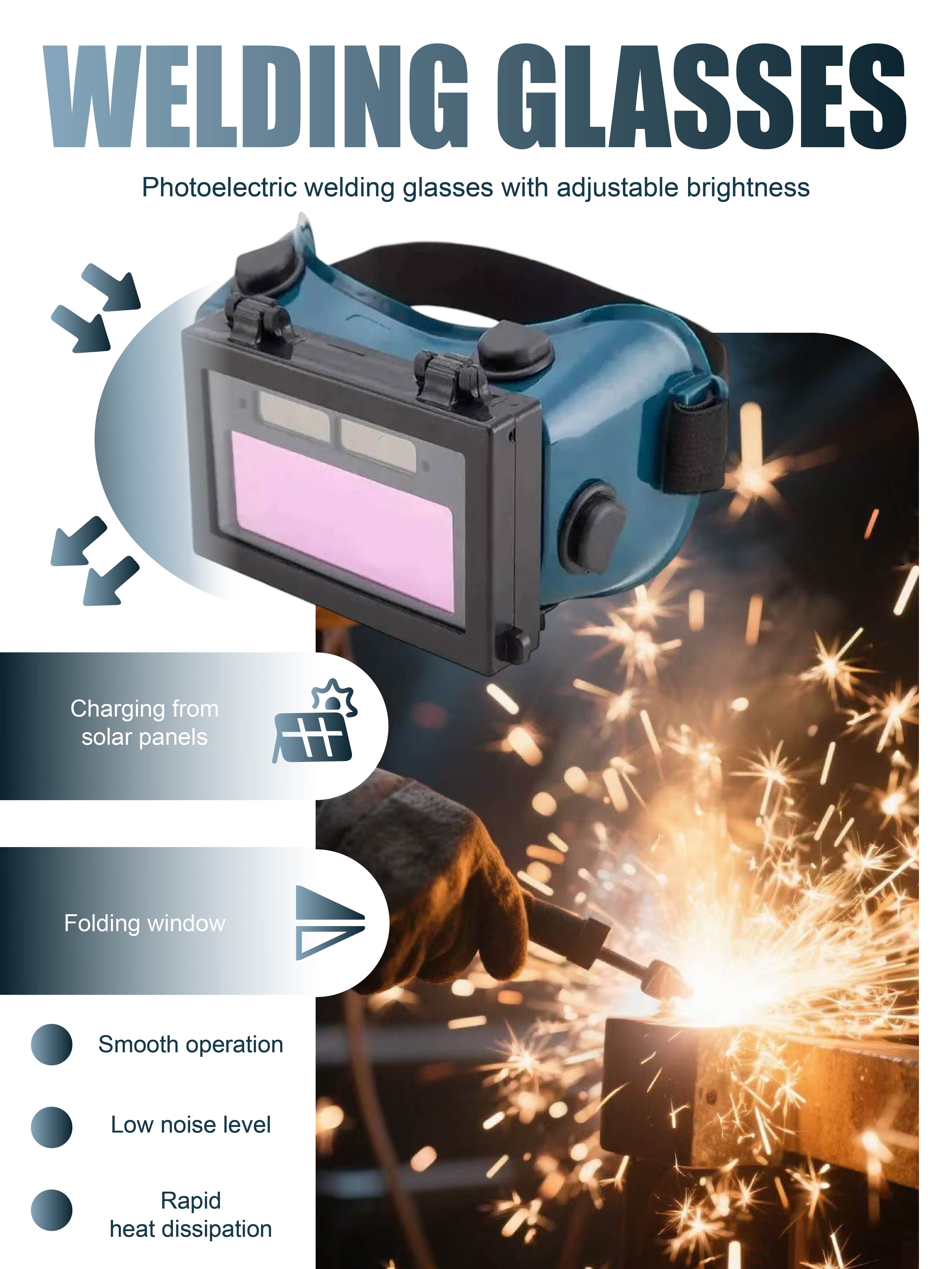 

Solar-Powered Variable Light Welding Glasses - 5MM Lens Folding Welding Goggles for Eye Protection