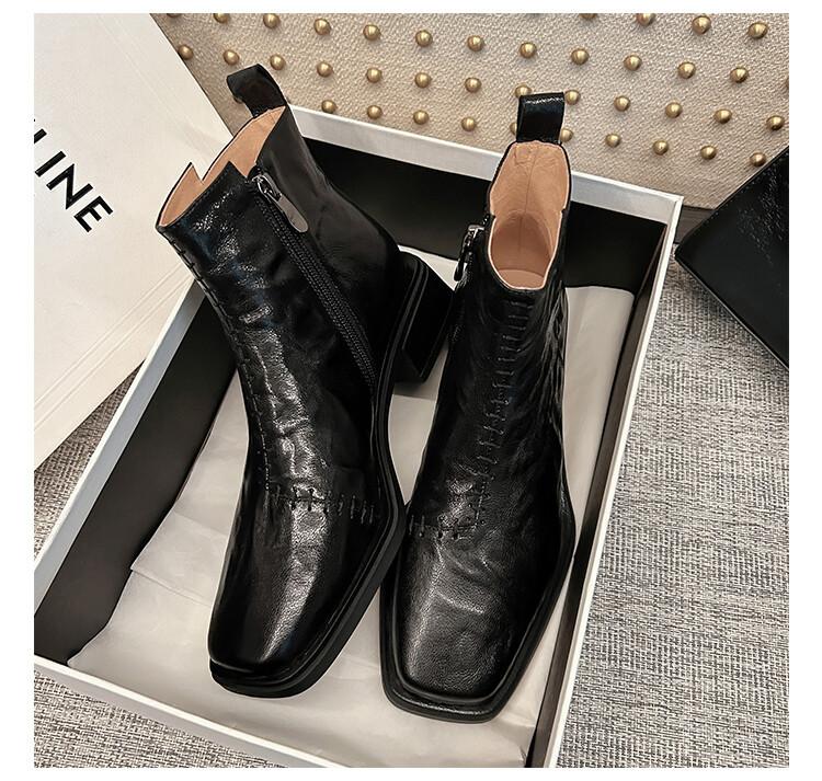 

Ручная работа, короткие сапоги из овчины, квадратный носок и челси, женские короткие сапоги из натуральной кожи, новые модели осень-зима 2025 39 чёрный