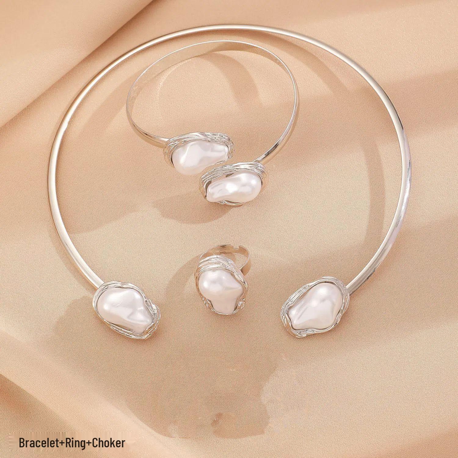 

Набор украшений из барочного жемчуга: Ожерелье, Серьги, Кольцо, Браслет, Чокер для Женщин