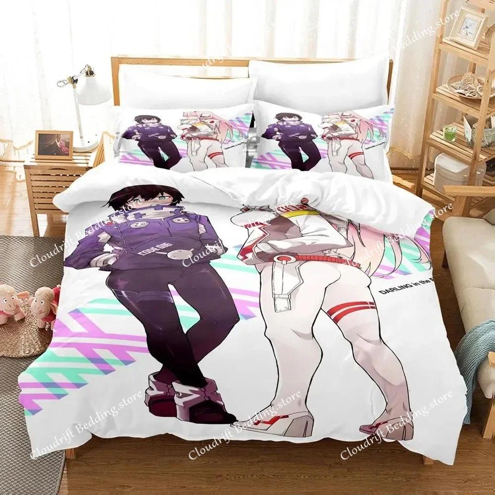 Darling In The Franxx Bettwäscheset Jungen Schlafzimmer Bettbezug Set 3D Spannbettlaken Einzelbett Doppelbett Full Queen King Size Bettbezug Bettset