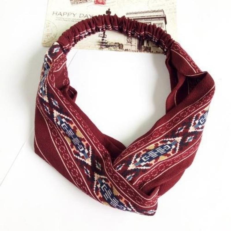 Bohemian Style Elastic Headbands  Cross Floral Turban Girls Flower Hairbands Striped Headwrap Hair Accessories for Women