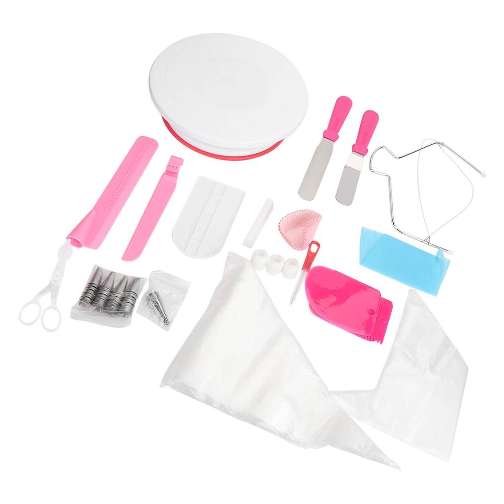 200Pcs Cake Decorating Supplies Kit Baking Tool Set with Cake Turntable Cake Leveler Smoother Scraper Straight Icing