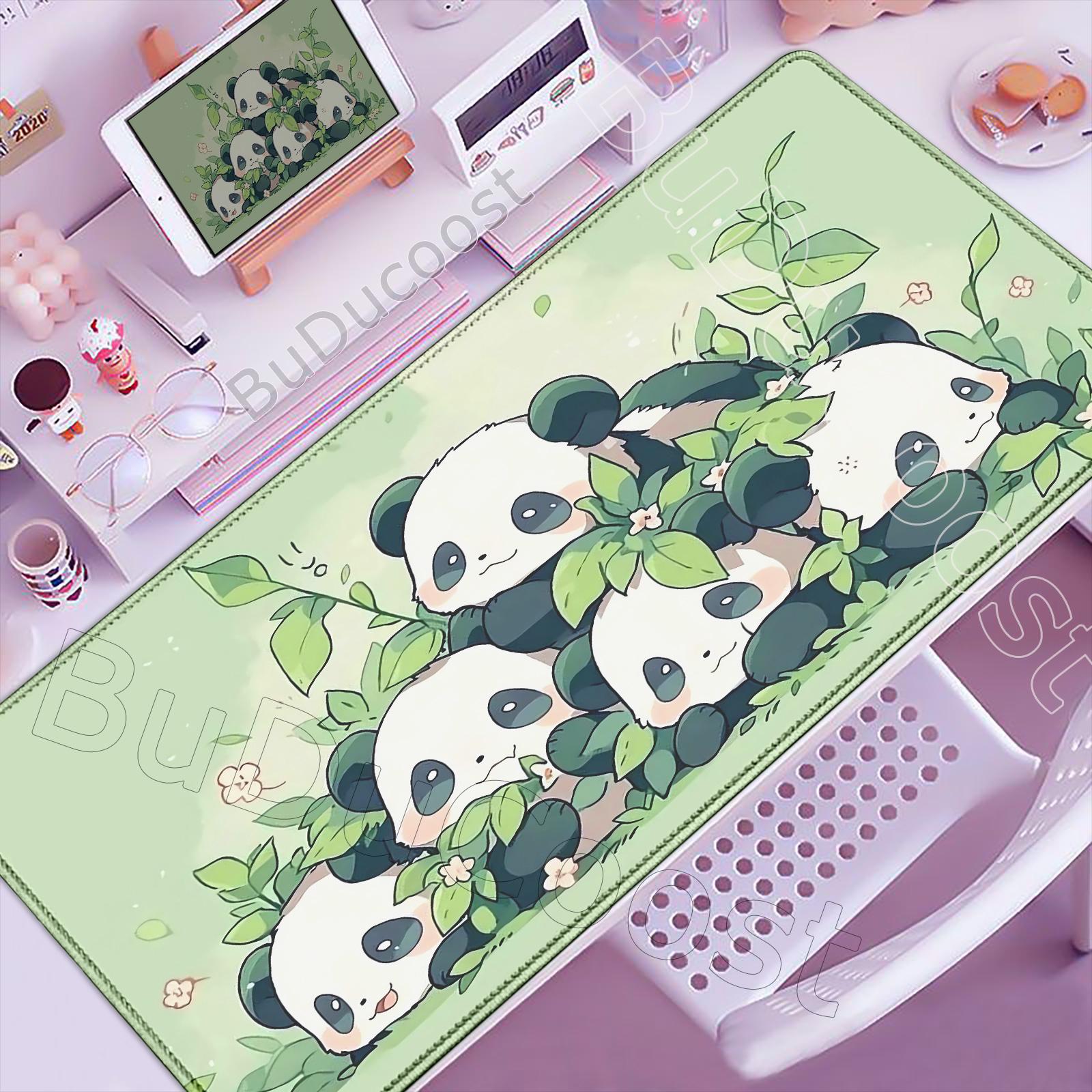 

HD Printing Cute Luckly Panda Mouse Pad Large Gaming Non-slip Keyboard Lock Edge Mousepads Laptop Tablet Mat 900x400 PC Playmat 600x300x2mm