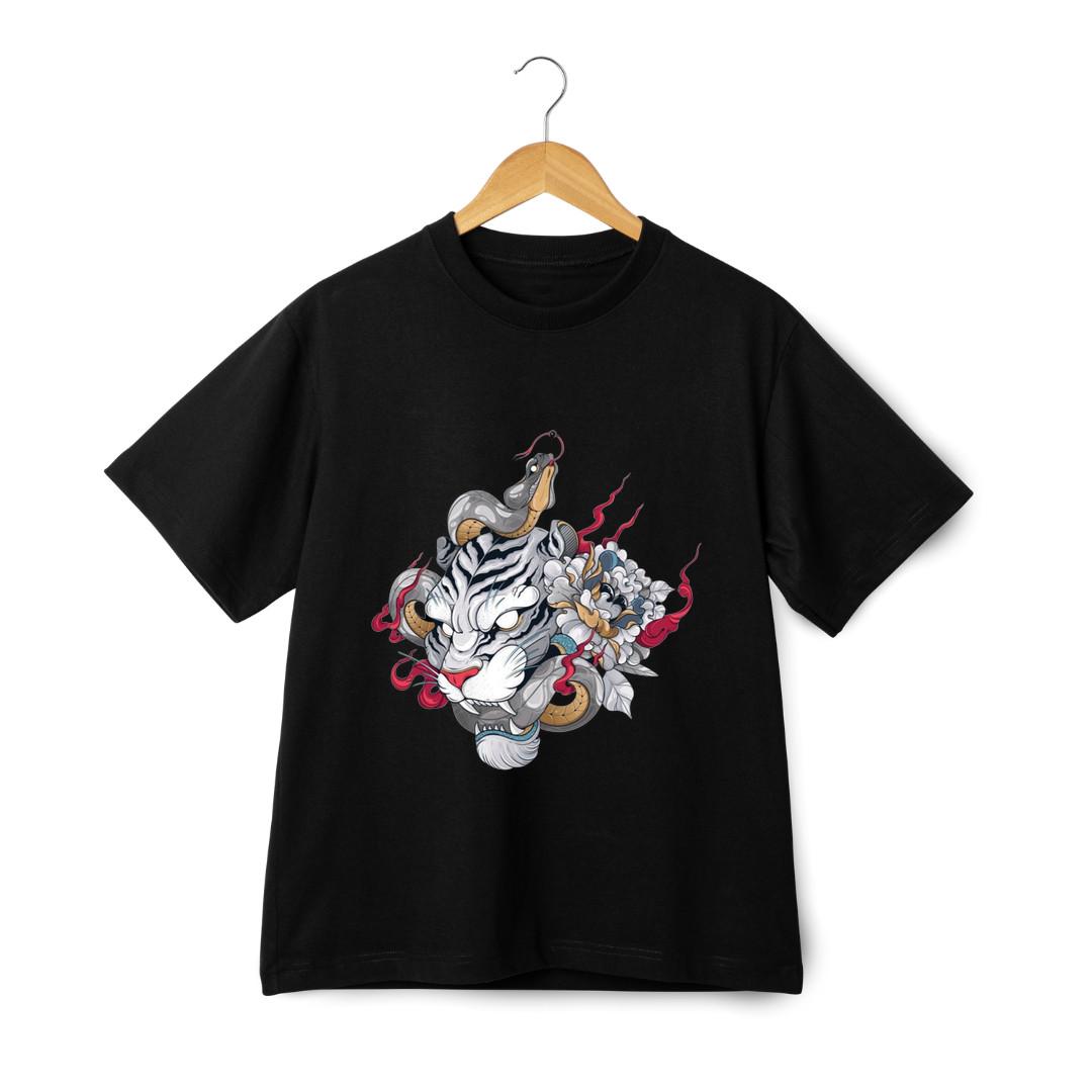 Tiger Snake Streetwear Graphic T-Shirt Mens Womens Tees Top - Japanese Tattoo Art Tee S