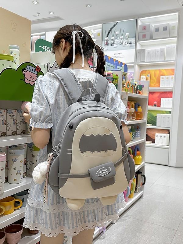 Carino Zaino Squalo Per Bambine Con Nylon E Design A Cartoni Animati Per L'Uso Scolastico