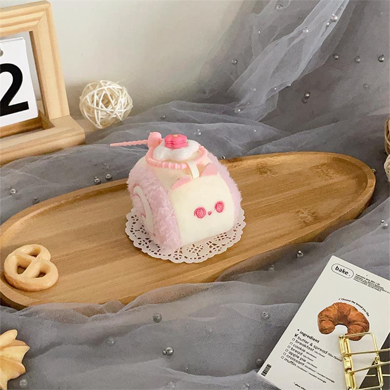 Cute Creative Swiss Roll Cake Plush Doll Toy Dessert Keychain Bag Pendant Backpack Hanging Ornaments Keyring Girl Birthday Gifts