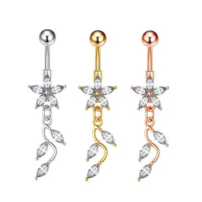Stainless Steel Belly Ring Flower  Navel Belly Button Rings Butterfly Navel Ring Navel Piercings Body Jewelry