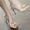 2025 new summer nude thin heel round head open-toed bow sandals women's not tired feet sexy empty high heels