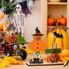Halloween Spring Bat Sign Wooden Table Sign, Spooky Skeleton Pumpkin Ghost Centerpiece Solid Wood Ornament for Home, Shelf, Desk, Mantel, Tabletop,