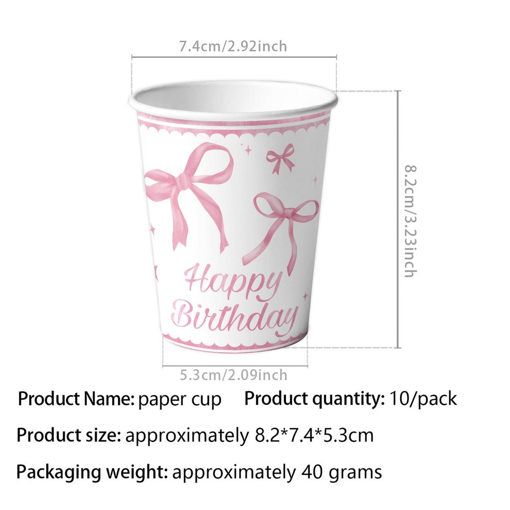 Pink Bow Tie Disposable Tableware Birthday Party Supplies Festival Tableware Pink Pattern Plate Mat Disposable Paper Cups Knive