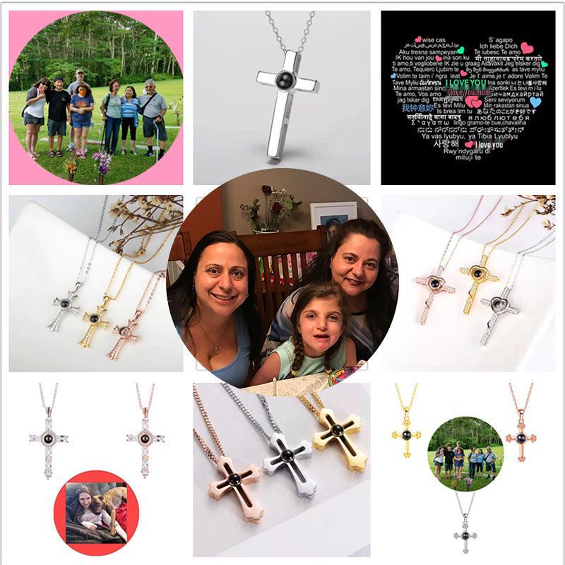 Multilingual Projection Necklace: Customizable Titanium Steel, Non-Fading, with Color Photo Engravings