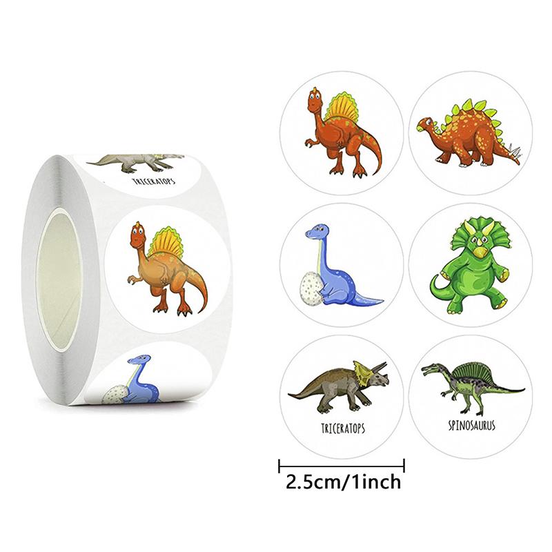 

500 шт./рулон Милый узор динозавра Наградной поощрительный рулон наклеек для детей Мотивационные наклейки с милыми животными для ученика