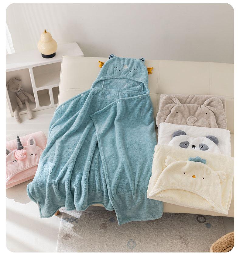 Hooded Coral Fleece Baby Bath Towel Cape - Quick-Dry, Absorbent Swimwear for Children
