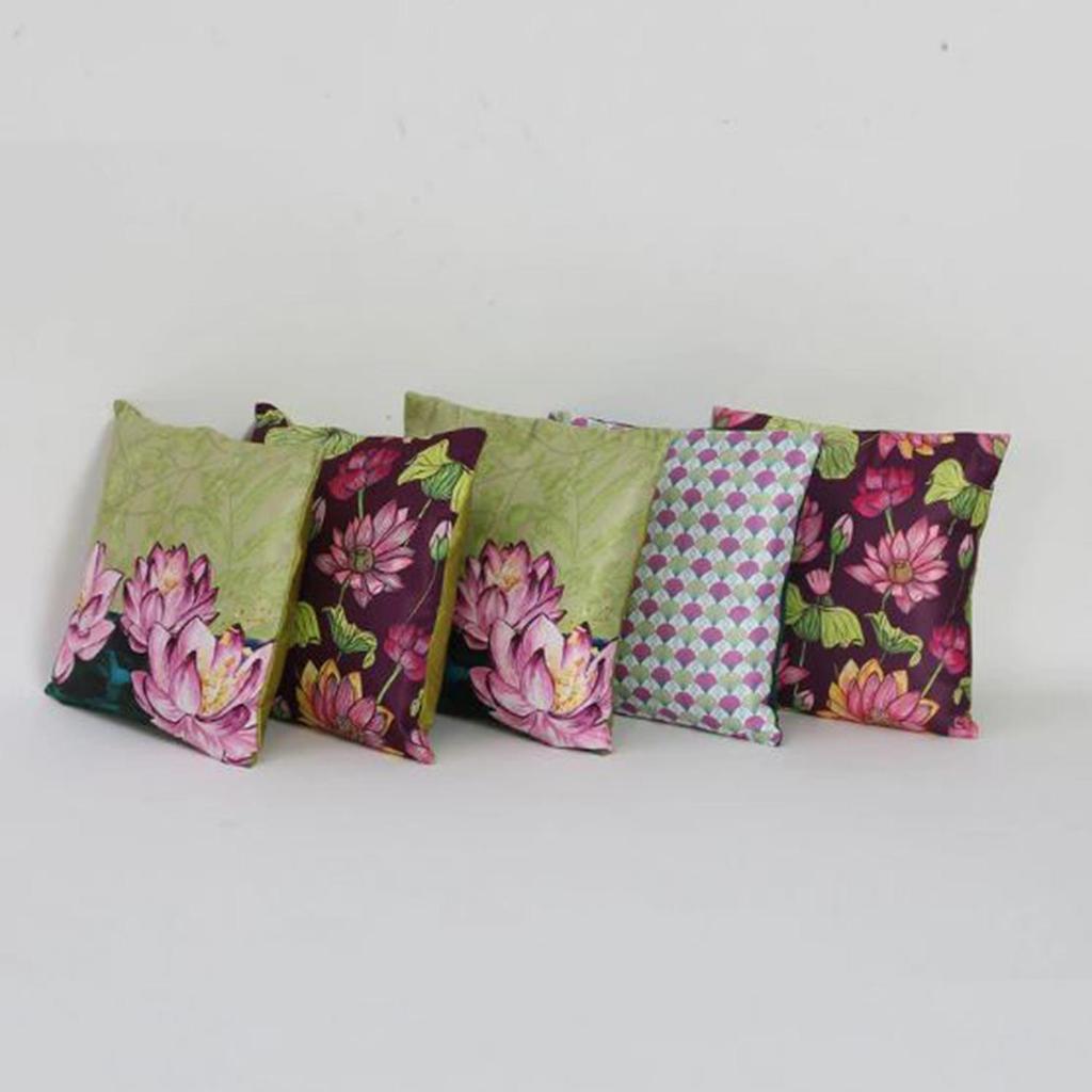KOKO MAISON INC Lotus Valley Polystain Kissenbezug (Packung mit 5) | Klappenverschluss | Digitaldruck