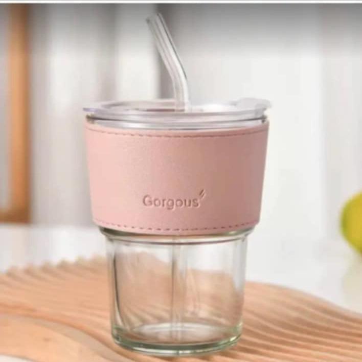 

Кофейная кружка с крышкой Двухстенные стеклянные чашки Кружки кофе Силиконовая соломинка кружка сувенир персонализированная Посуда для напитков Бутылки pink