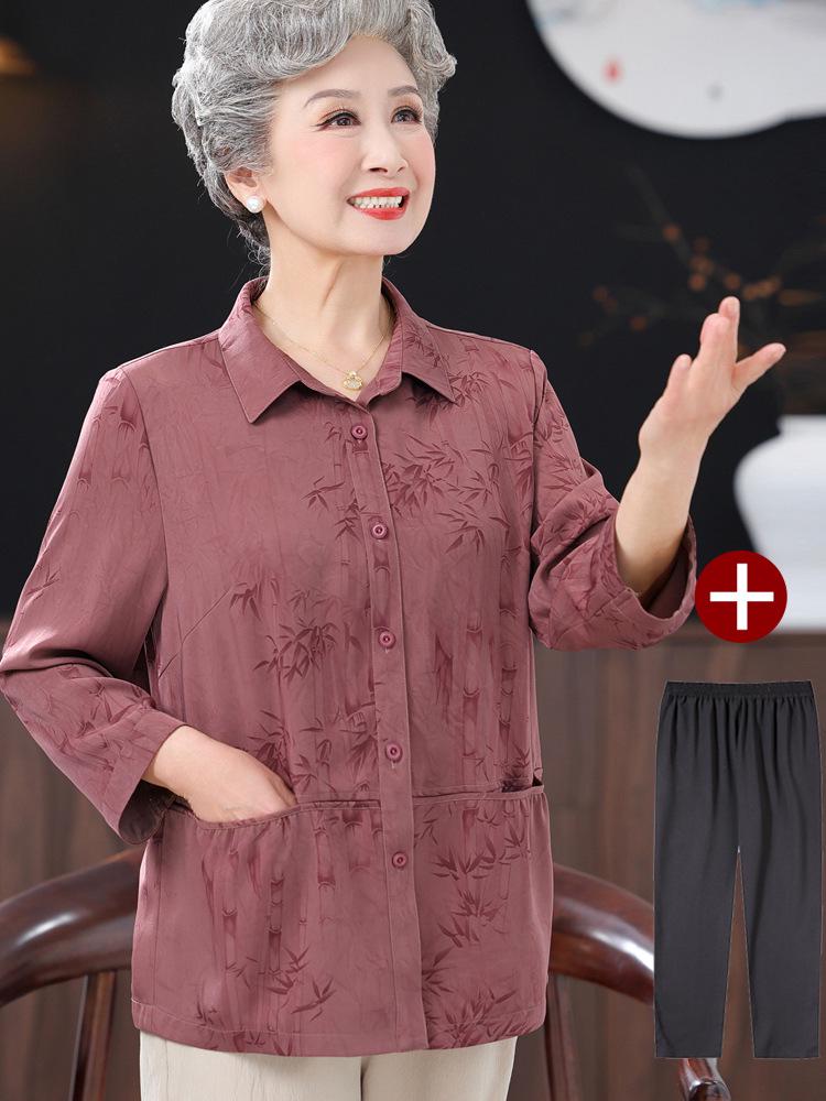 Jedwabna Bluzka Wiosenno-Jesienna 2025 dla Kobiet w Średnim i Starszym Wieku