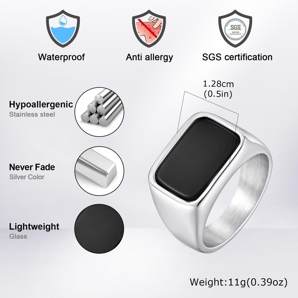 Herren Edelstahl Quadratischer Stein Ring, Minimalistischer Wasserdichter Stempelring Fingerringe, Punk Schmuck Geschenk