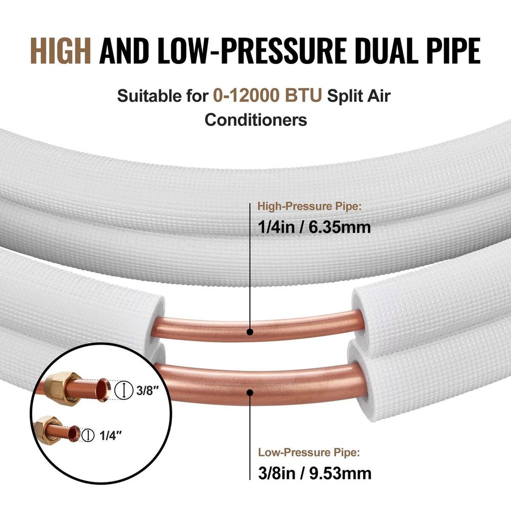 Mini Split Line Set 6.4x9.5 x4876.8mm Copper Tubing AC w/ Connection Cable