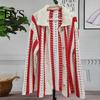 Loose Fit Men Shirt Fall Spring Cardigan Knitted Hollow Out Turn-down Collar Striped Single-breasted Long Sleeves Color Matching Slicing Patchwork