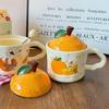 Large Orange Ceramic Mug with Lid & Spoon - Cute Gift for Girls & Best Friends, Perfect Birthday or Practical Souvenir.