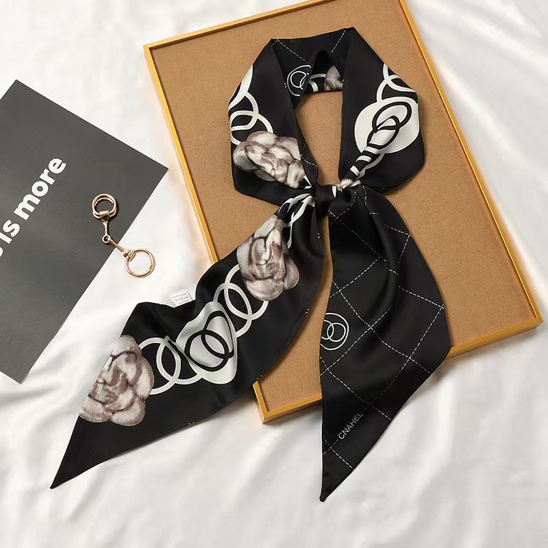Scarf Long Highend Silk Narrow Print For Spring And Summer Versatile As Shirt Ribbon Belt Or Hair Tie