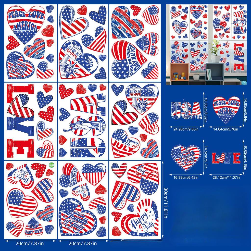 American Independence Day Colorful Flag Electrostatic Sticker Showcase Window Glass Door Decoration Painting