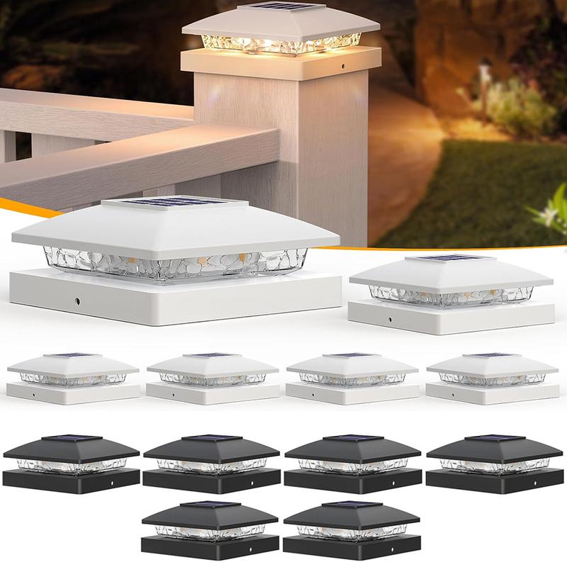 6PCS 4x4 Solar Post Cap Light - Solar Powered Warm White Fence Lights for Wooden/Vinyl Posts Outdoor Lighting for Garden & Porch