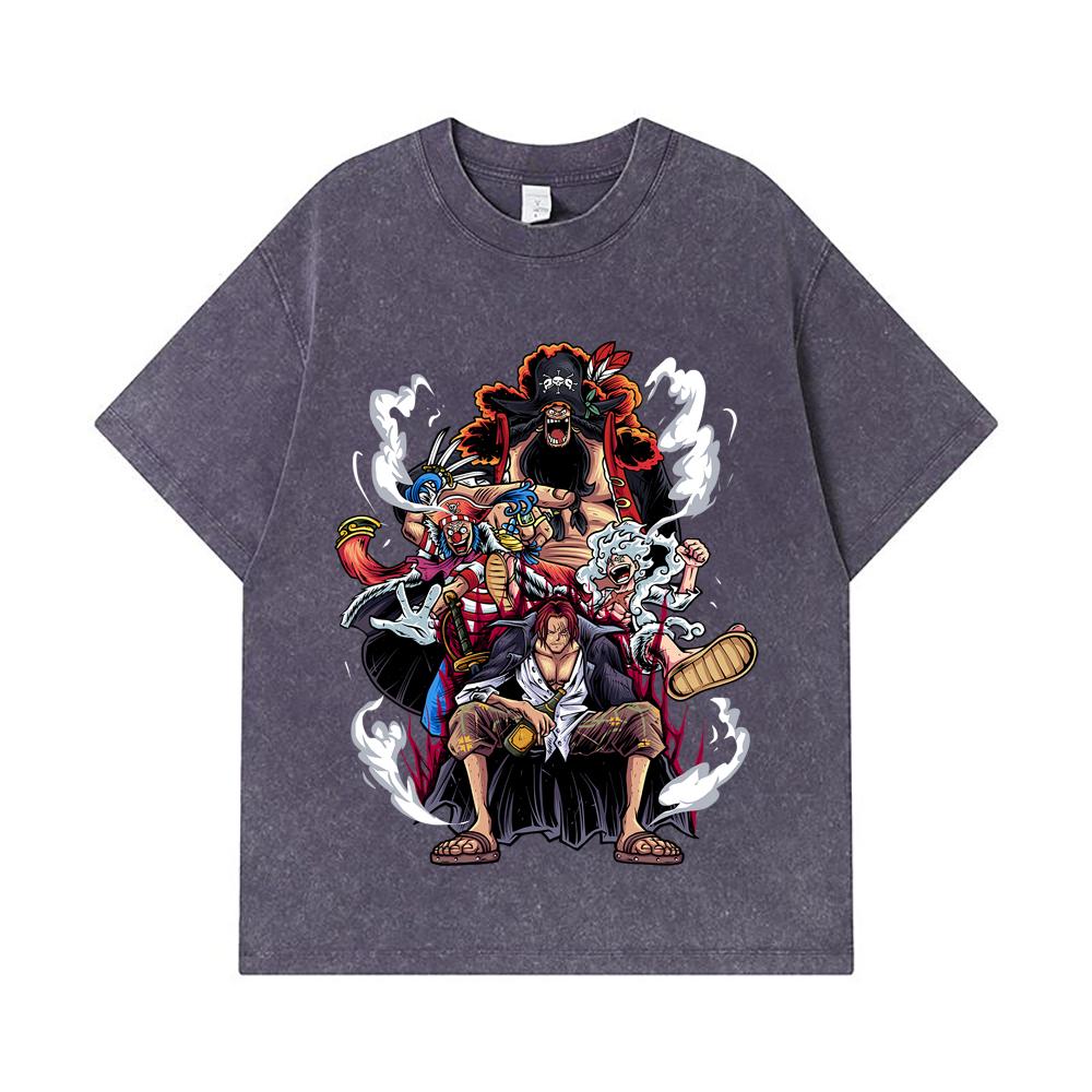 275 GSM Washed T-shirts 100% Cotton One Piece V4 Emperors Print Unisex Heavy Cotton T Shirt