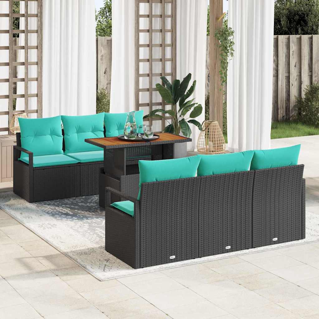 Garden Sofa Set with Cushions 7 pcs Black and Blue