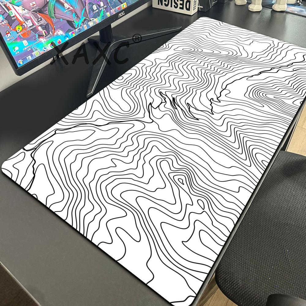 Black White Contour Lines Mouse Pad Gaming XL Home Computer Custom Mousepad X Playmat Mouse Mat Computer