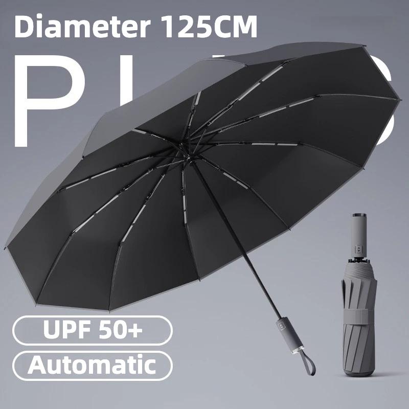 Large 125Cm Windproof Automatic Umbrella, Sun Uv Upf50+ Protection, Compact Folding Rain Umbrellas For Man And Women