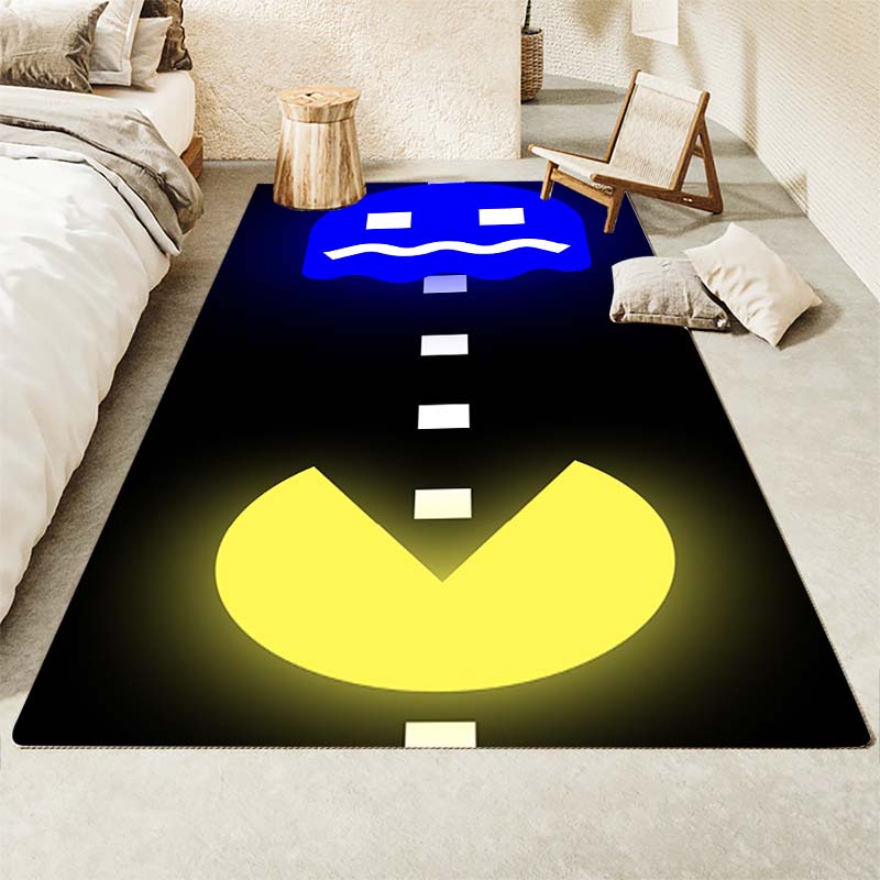 Pac-Man Game Theme Rug Non-Slip Round Carpet Gaming Room Bedroom Living Room Floor Mat Decoration