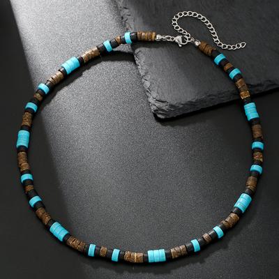 Turquoise Coconut Shell Wood Bead Splicing Niche Punk Hip Hop Necklace