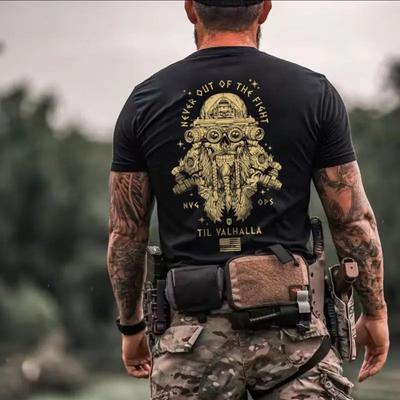 Summer Tactical Military Fan Crew Neck Half Sleeve American Tough Guy Ins Nordic Myth Printed Men's Short Sleeve Cotton T-Shirt