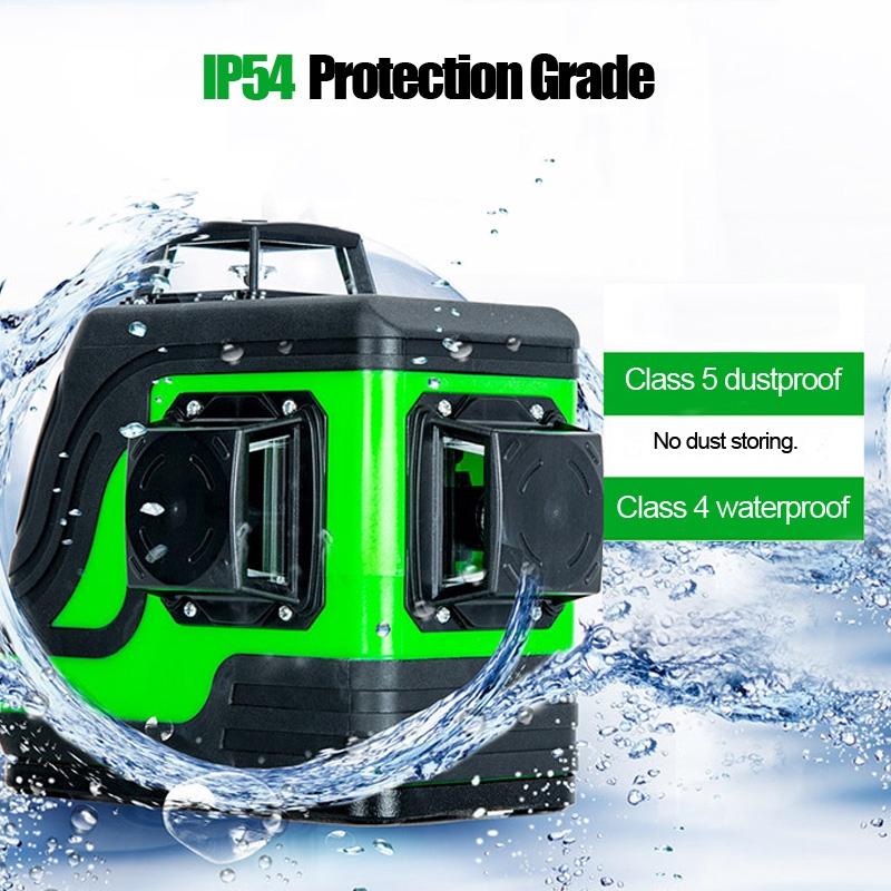 IP54 12 Lines Laser Level  Green Self Leveling 3D Vertical Horizontal Leveling Tool