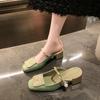 Baotou Half Slippers Women with Spring and Summer Chinese Mary Jane Slippers Rear Empty Thick Heels Cool Slippers Women