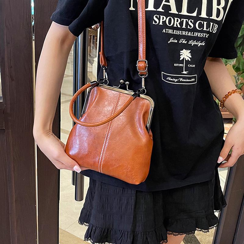 Vintage PU Leather Inspired Mini Shoulder Bag for Women Beige with Golden Buckle Closure Adjustable Strap Stylish Small Crossbody Bag AVE