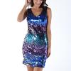 Women Sexy Fashion Off Shoulder Sleeveless Sequins Party Dress Bodycon 