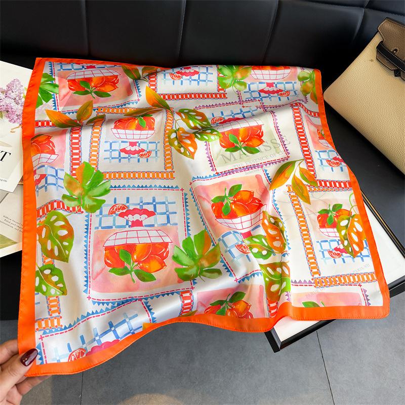 Design Fashion Square Silk Scarf Women Hairband Printed Small Satin Shawls Foulard Neckerchief Female Headbands Bandana