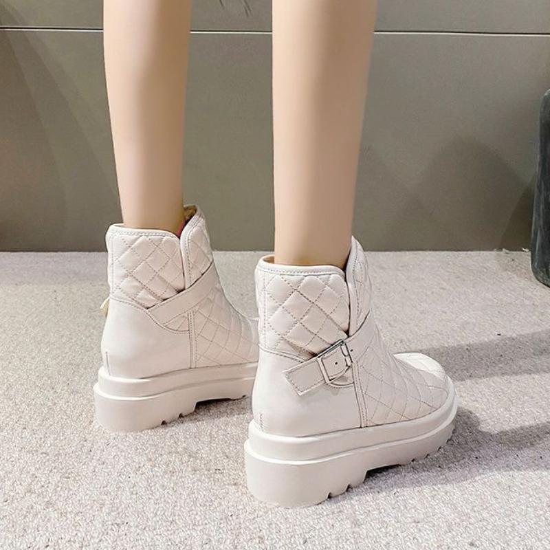 Fashion Waterproof Round Toe Leather Booties Plush Warm Platform Women's Snow Boots Trend 2025 New in Designer Luxury Ladies Shoes Sale