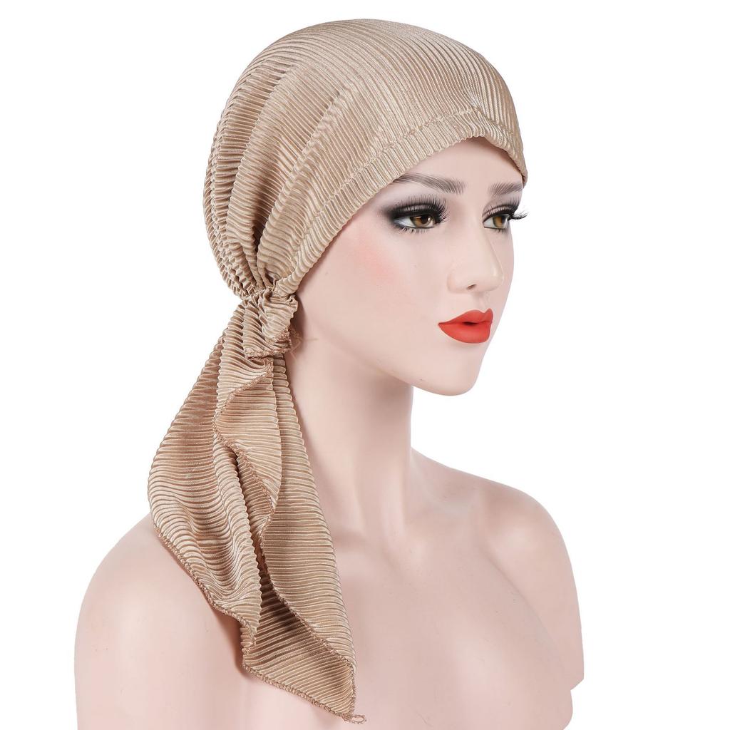 Fashion Women Wrinkle Long Turban Head Wrap Chemo Hat Beanie Muslin Hijab Girls Hats