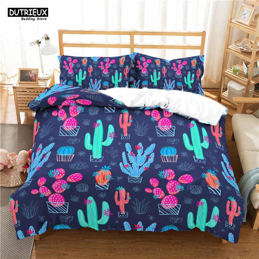 Cactus Print Polyester Bedding Sets Child Kids Covers Boys Bed Linen Set For Teens King Size Bedding Set